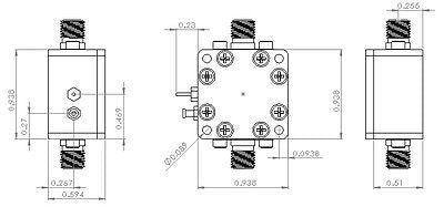 6UDD6W6S1A2 Enclosure Kit for 0.062"/1.6mm PCB (size 0.5625"x0.5625") 2 SMA Active 0.58" Height