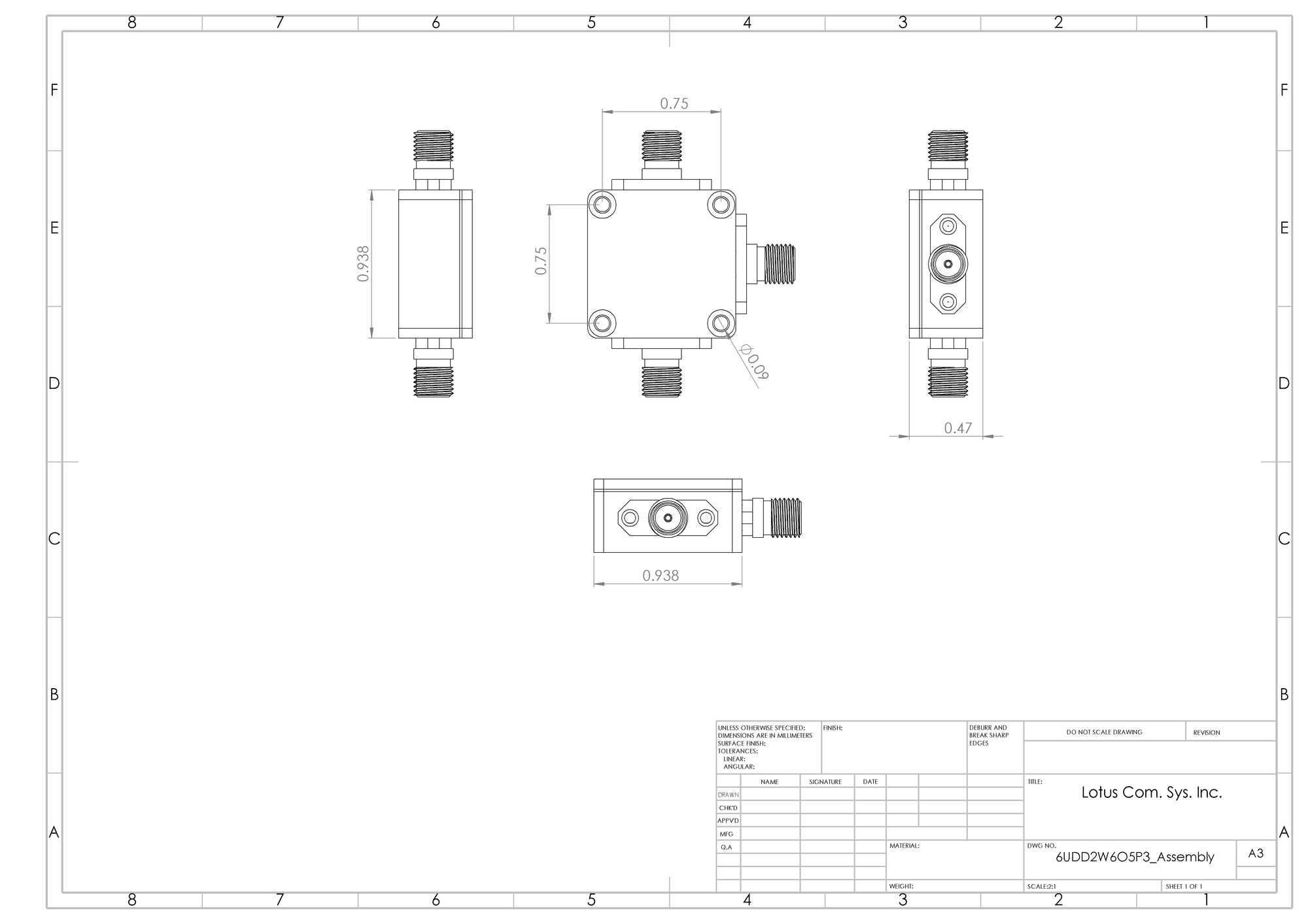 Passive Frequency Mixer (MIX750M6G) 750M - 6GHz RF and DC - 1.5G IF