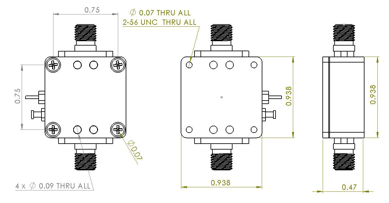 6UDD4W6H41SMAA2 Enclosure Kit for 0.042"/1mm PCB (size 0.5625"x0.5625") 2 SMA Active 0.48" Height