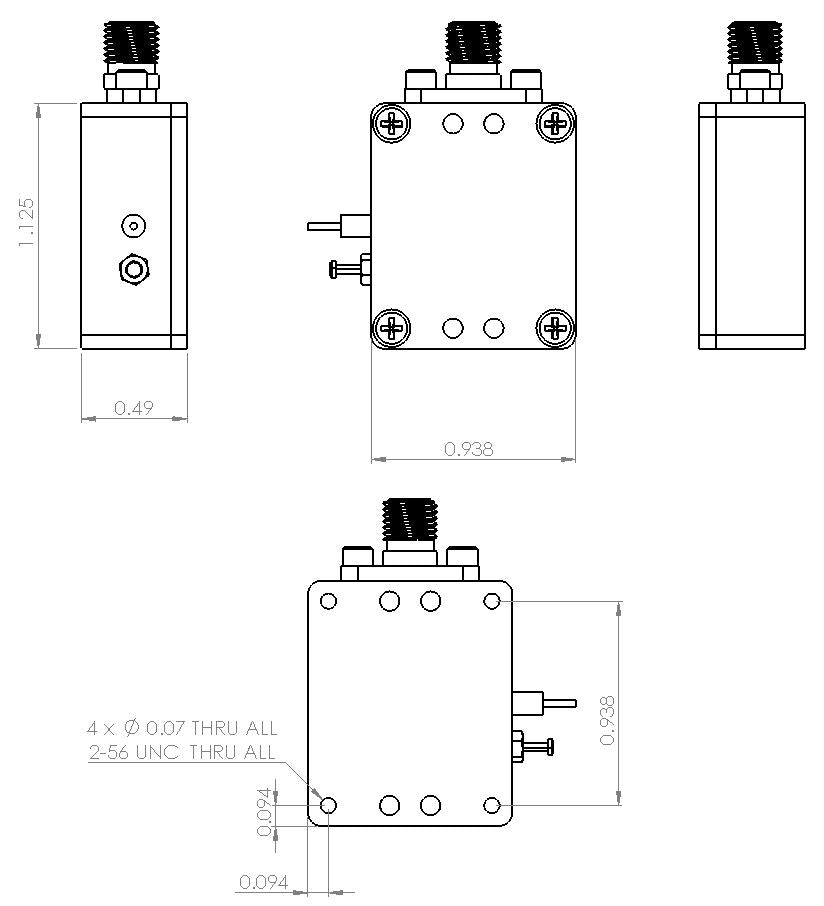 6UED2W6H41SMAA1 Enclosure Kit for 0.02"/0.5mm PCB (size 3/4"x9/16") 1 SMA Active 0.48" Height