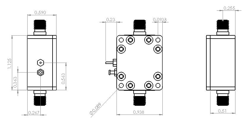 6UED2W6S1A2 Enclosure Kit for 0.020"/0.5mm PCB (size 0.75"x0.5625") 2 SMA Active 0.58" Height