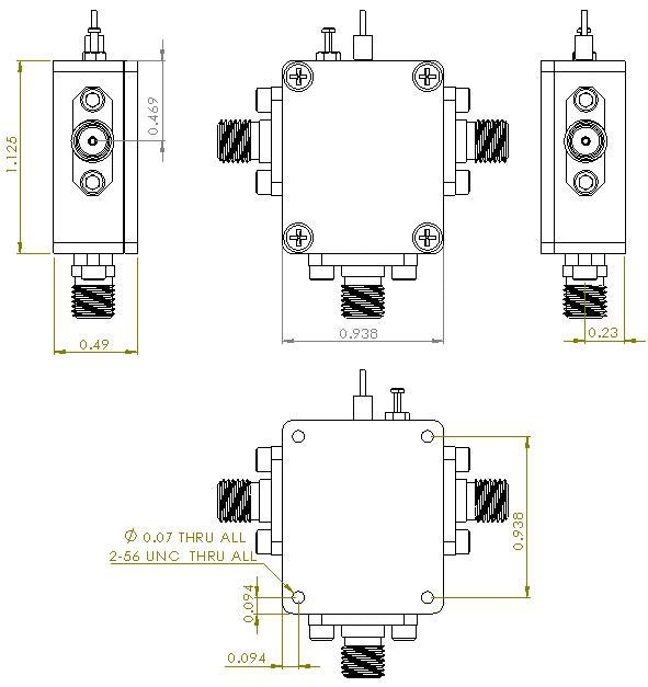 6UDE2W6H41SMAA3 Enclosure Kit for 0.020"/0.5mm PCB (size 0.5625"x0.75") 3 SMA Active 0.48" Height