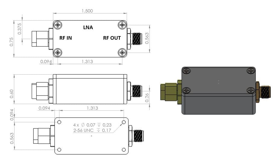 Broadband Low Noise Amplifier 2-Stage Flat Gain 1-6 GHz with Bias Tee