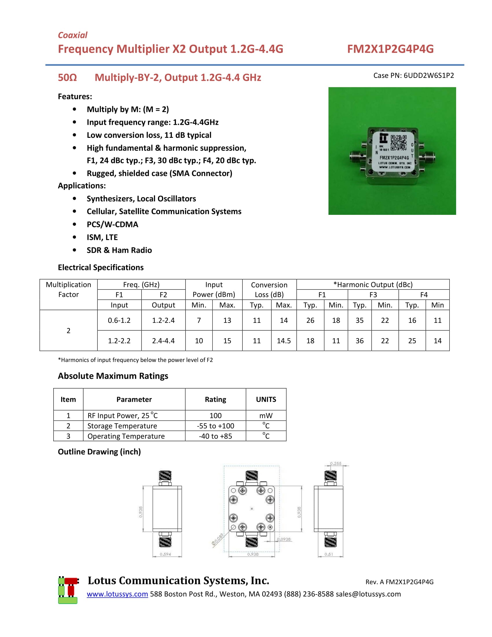 Freq. Multiplier X2 (OUTPUT 1.2G to 4.4 GHz) FM2X1P2G4P4G