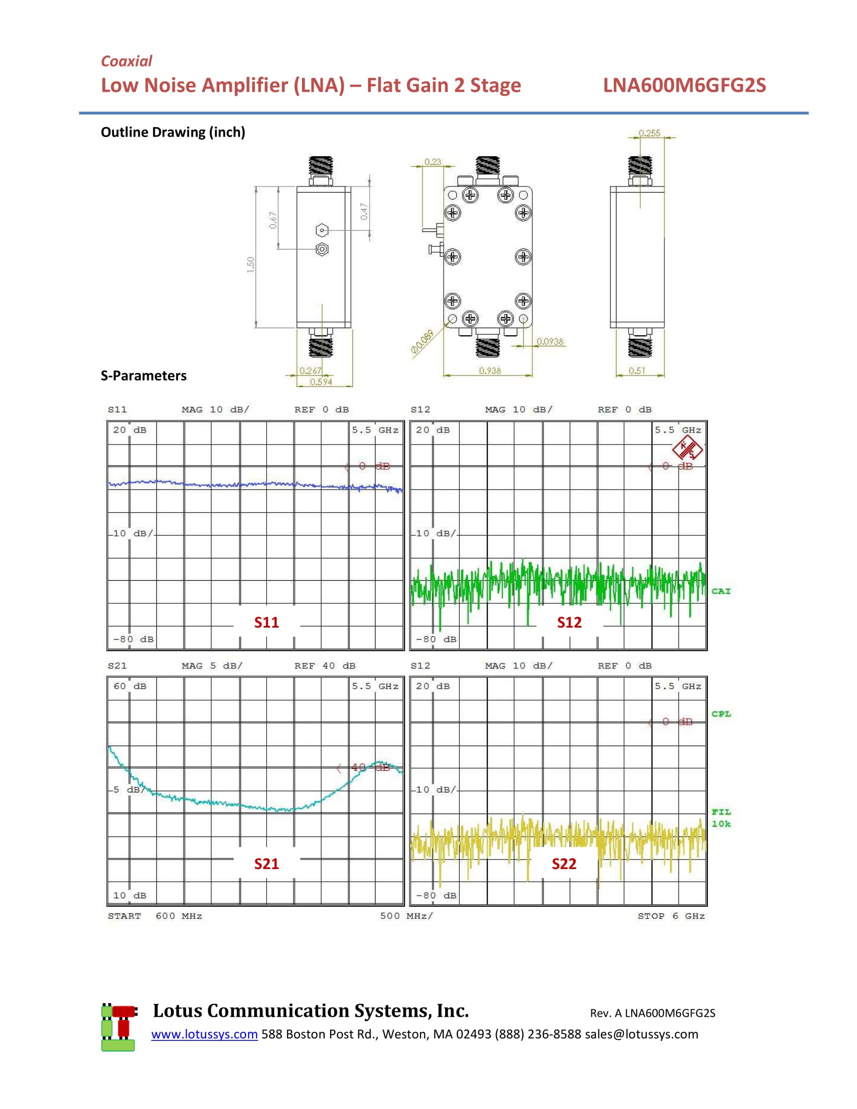 LNA (LNA600M6GFG2S) 0.9dB NF 0.6~6GHz 39dB Gain - 2 Stage High Gain